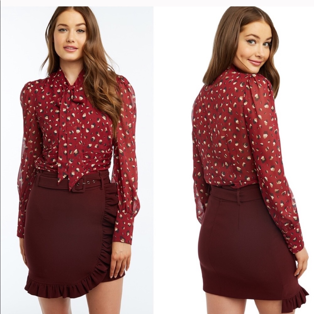 Bardot Revolve Kalia Top Burgundy Leopard … - Picture 2 of 3